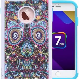 iPhone 7/8 Plus Case Hybrid Armor Defender Dual Layer Studded Rhinestones Skull